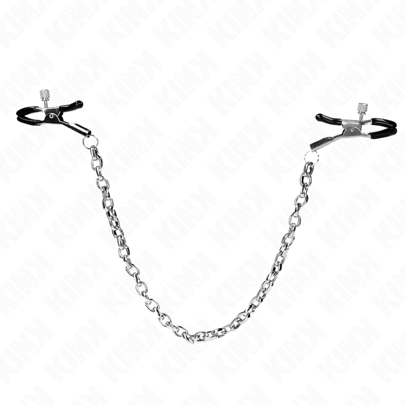 Pinzas para pezones KINK NIPPLE GRIP con cadena gruesa de 30 cm, hechas de metal resistente para estimulación y juego erótico.