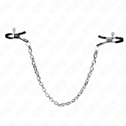 Pinzas para pezones KINK NIPPLE GRIP con cadena gruesa de 30 cm, hechas de metal resistente para estimulación y juego erótico.