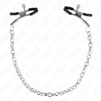 Pinzas para pezones KINK NIPPLE GRIP con cadena gruesa de 30 cm, hechas de metal, para juego erótico y sensorial.