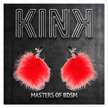 Pinzas para pezones KINK NIPPLE GRIP con pluma roja de 7 cm, diseñada para estimulación y placer sensorial.