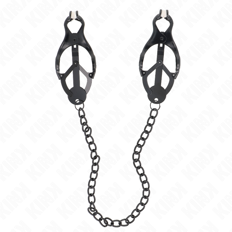 Pinzas para pezones KINK estilo japonés con cadena negra, de 30 cm, hechas de metal para estimulación sensorial.
