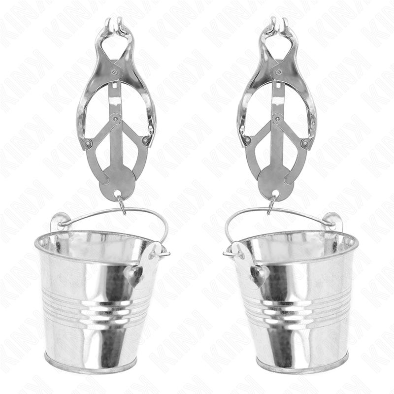 Pinzas para pezones KINK estilo japonés con cubos plateados, hechas de acero, para estimulación y juego erótico.