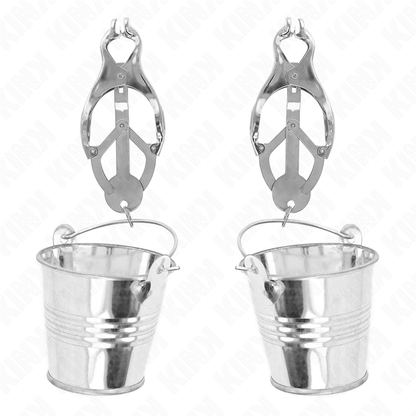 Pinzas para pezones KINK estilo japonés con cubos plateados, hechas de acero, para estimulación y juego erótico.