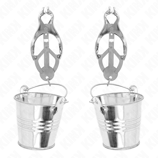 Pinzas para pezones KINK estilo japonés con cubos plateados, hechas de acero, para estimulación y juego erótico.