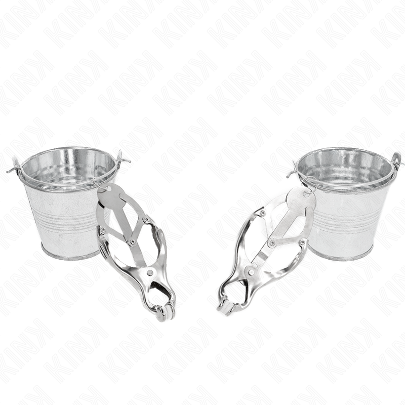 Pinzas para pezones KINK estilo japonés con cubos plateados, hechas de acero inoxidable, para estimulación y erotismo.