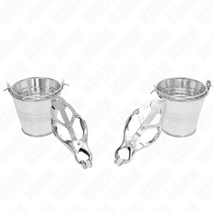 Pinzas para pezones KINK estilo japonés con cubos plateados, hechas de acero inoxidable, para estimulación y erotismo.