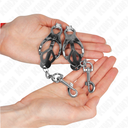 Pinzas para pezones KINK Nipple Grip estilo japonés con ganchos, diseño elegante y ajustable para estimulación y disfrute.