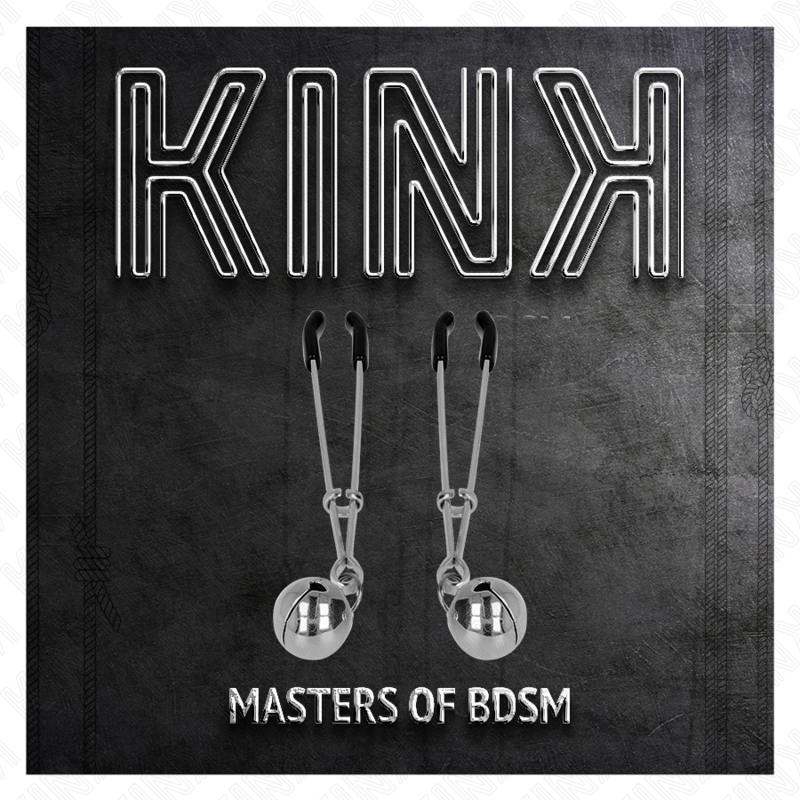 Pinzas para pezones KINK NIPPLE GRIP con cascabel plateado, de 7 cm, hechas de acero fina, para estimulación y juego erótico.