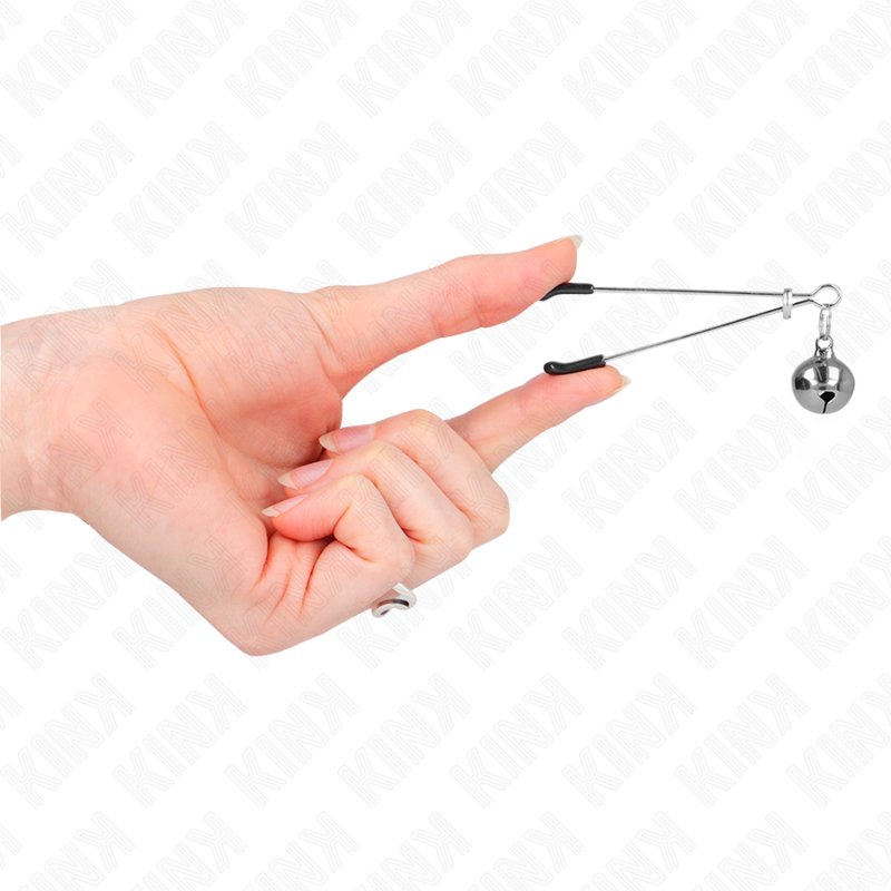 Pinzas para pezones KINK NIPPLE GRIP con cascabel plateado, 7 cm, diseño delicado y ajustable para estimulación sensorial.