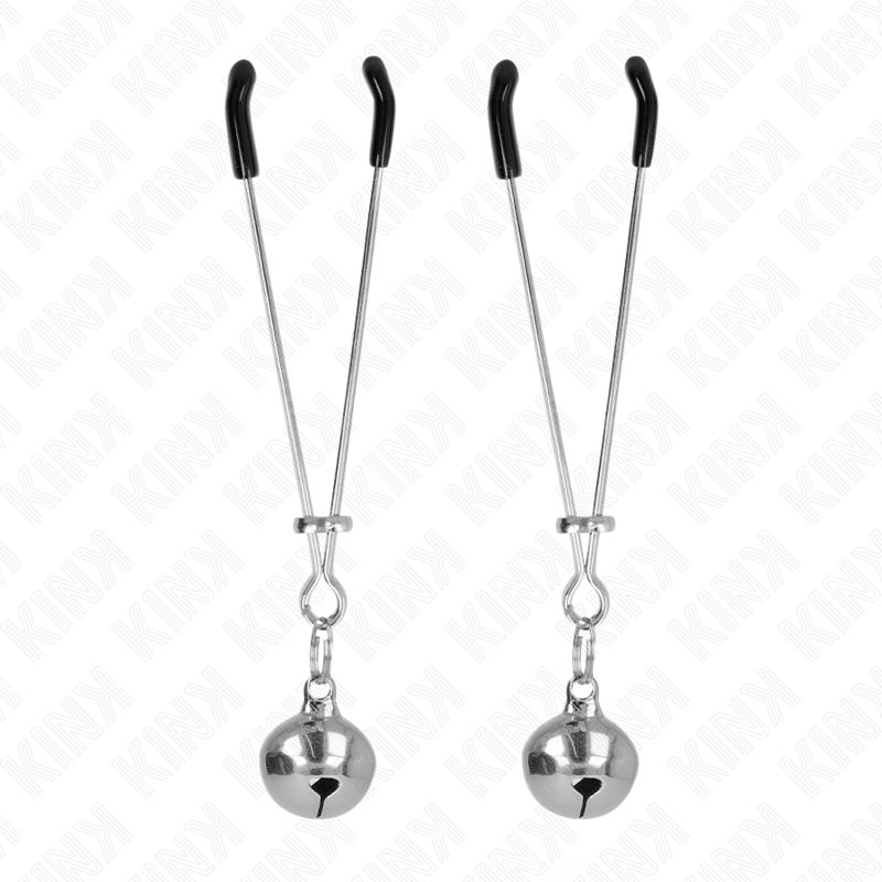 Pinzas para pezones KINK NIPPLE GRIP de 7 cm con cascabel plateado, hechas de metal para estimulación sensorial.