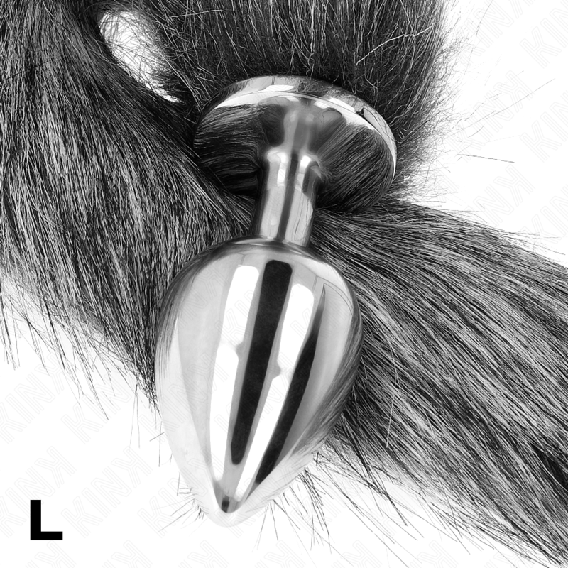 KINK - PLUG ANAL TALLA L 10 X 4 CM AMB CUA SINTÈTICA 40 CM PLATEJAT