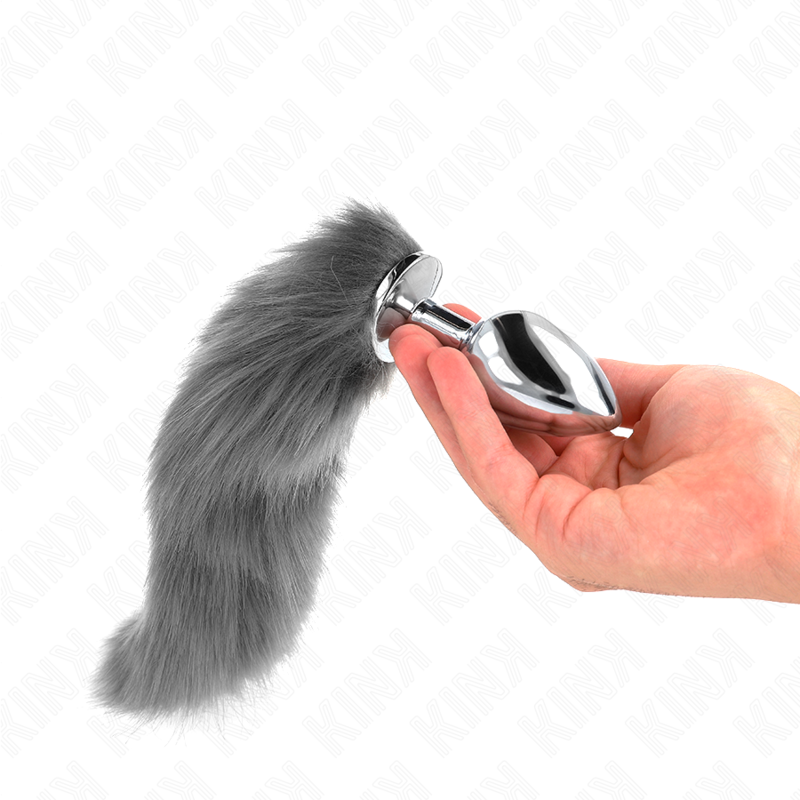 KINK - PLUG ANAL TALLA L 10 X 4 CM AMB CUA SINTÈTICA 40 CM PLATEJAT I BLANC
