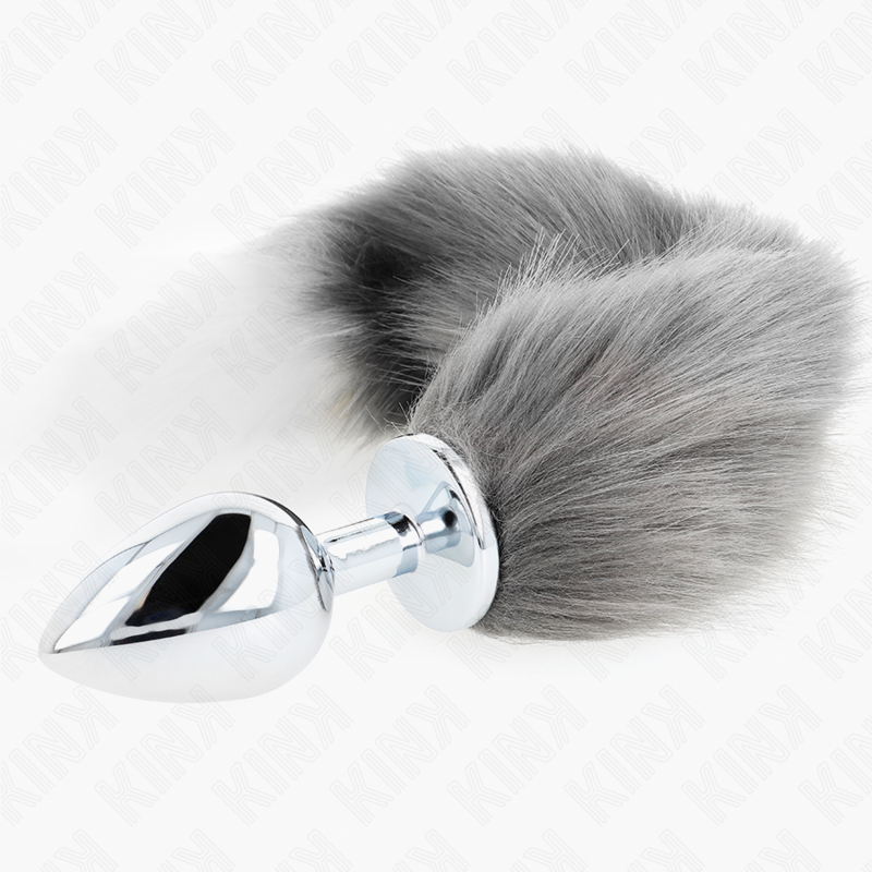 KINK - PLUG ANAL TALLA L 10 X 4 CM AMB CUA SINTÈTICA 40 CM PLATEJAT I BLANC