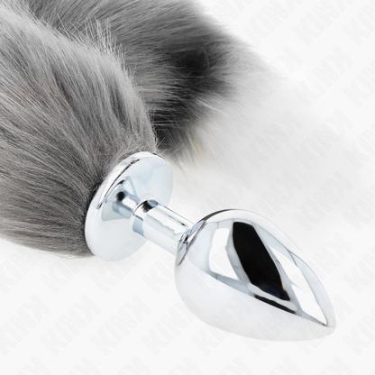 KINK - PLUG ANAL TALLA L 10 X 4 CM AMB CUA SINTÈTICA 40 CM PLATEJAT I BLANC