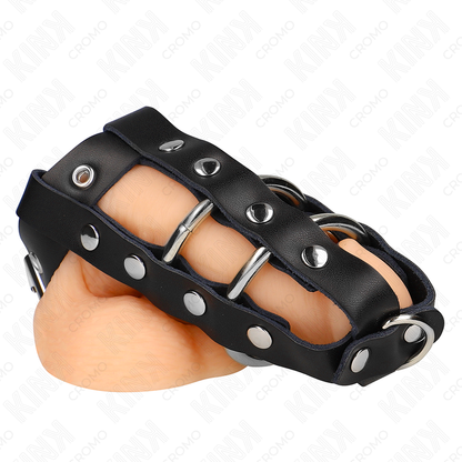 Jaula para pene ajustable de KINK RING POWER con candado, hecha de silicona negra, diseñada para restricción y control.