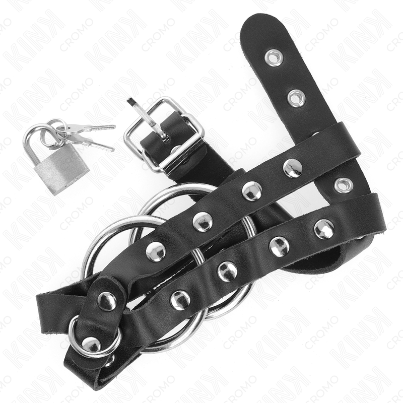 Jaula pene ajustable KINK RING POWER con candado, diseñada para control y restricción en juegos eróticos.