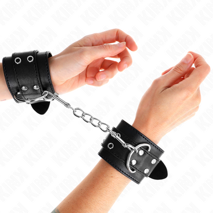 KINK - WRISTBANDS WITH DOUBLE ROW OF STUDS BLACK ADJUSTABLE 19-26 CM