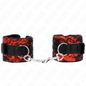 KINK - Short Wristbands with Velvet Lace and Nylon Binding, Red/Black, 23 x 6.5 cm