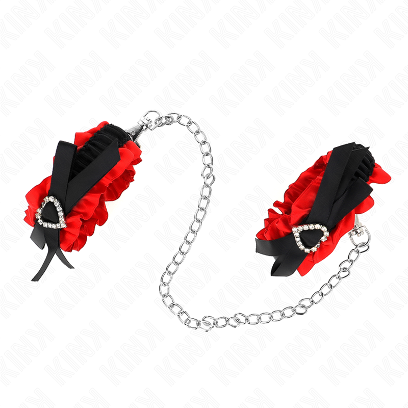 Muñequeras elásticas de encaje con detalle de corazón rojo ajustables de KINK, para restricción de muñecas, tamaño 22-35 cm