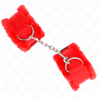 Muñequeras forradas rojas ajustables KINK WRIST RESTRAINT, tamaño 17-31 cm x 7 cm, con cierre seguro y diseño cómodo.