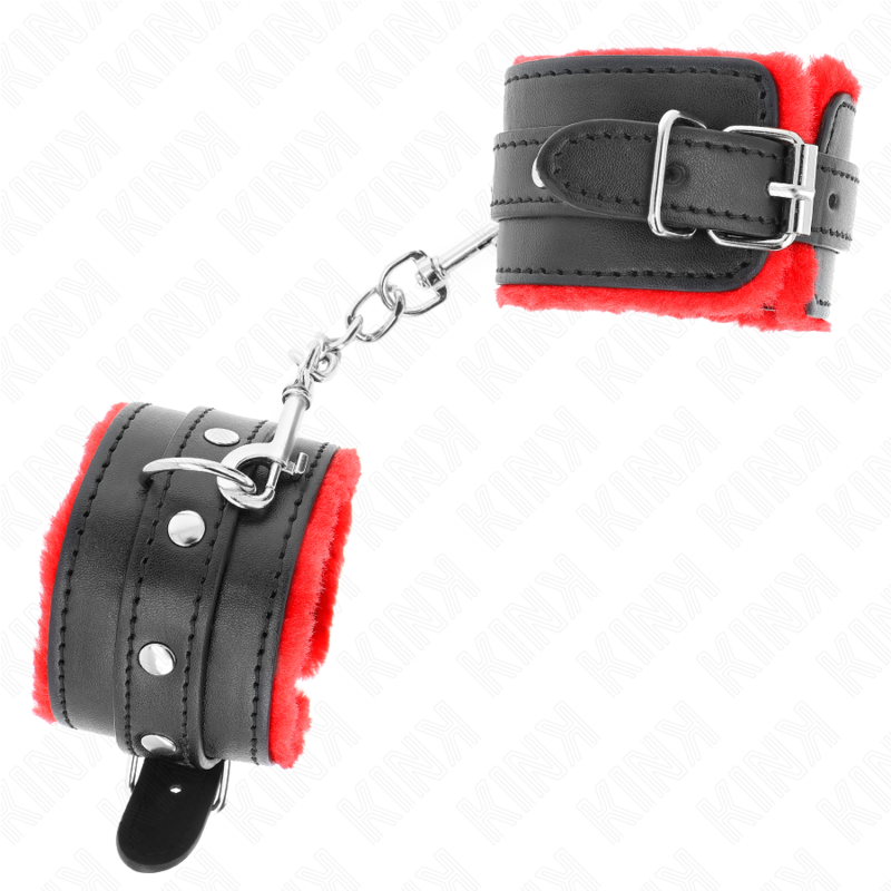 Muñequera forrada premium roja de KINK con correa negra ajustable de 17 a 29 cm y 6 cm de ancho, resistente y cómoda.