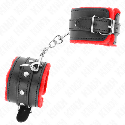 Muñequera forrada premium roja de KINK con correa negra ajustable de 17 a 29 cm y 6 cm de ancho, resistente y cómoda.