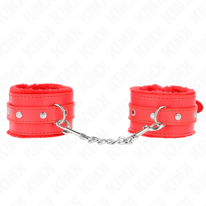 Muñequera forrada premium KINK en color rojo con correa ajustable de 17-29 cm, resistente y cómoda para restricción de muñecas.