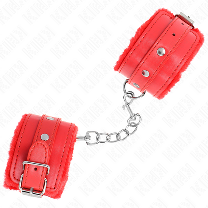 Muñequera forrada premium KINK en color rojo con correa ajustable, tamaño 17-29 cm, resistente y cómoda para uso seguro.