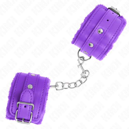 Muñequera forrada premium KINK en violeta con correa ajustable, resistente y cómoda, ideal para restricción de 17-29 cm y 6 cm de ancho.