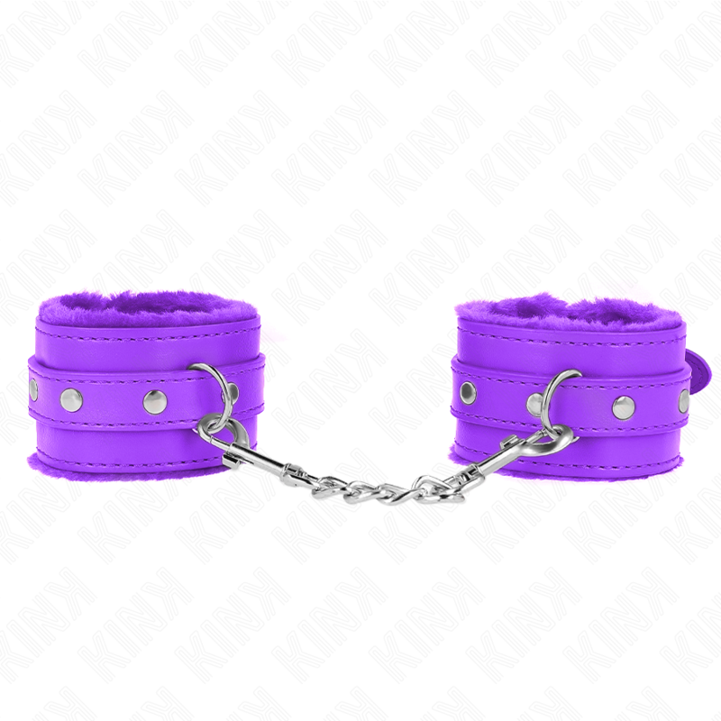 Muñequera forrada premium KINK violeta con correa ajustable de 17-29 cm y 6 cm de ancho, resistente y cómoda para restricción.
