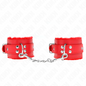 Muñequera forrada roja KINK con correa ajustable, tamaño 20-29 cm y 5.5 cm de ancho, para restricción y juego de roles.