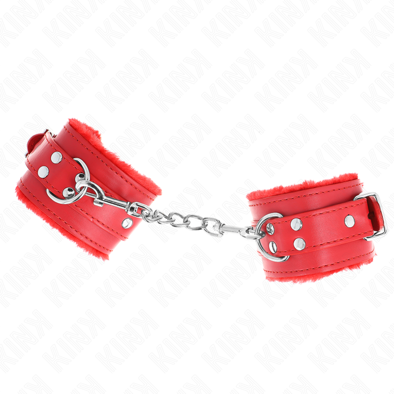 Muñequera forrada roja de la marca KINK WRIST RESTRAINT con correa ajustable de 20-29 cm y 5.5 cm de ancho.