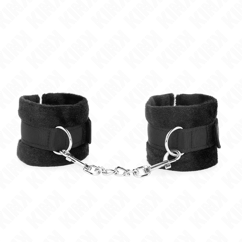 Muñequera para principiantes KINK en color negro, talla 30 x 7 cm, con diseño de las esposas para restricción.