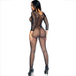 Leg Avenue bodystocking with V-neck design, form-fitting black lingerie, showcasing the sleek and stylish bodystocking detail.