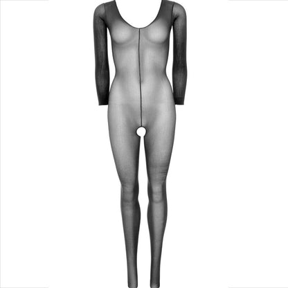 Black long-sleeve bodystocking by LEG AVENUE, form-fitting and sheer, designed for a sleek, stylish look.