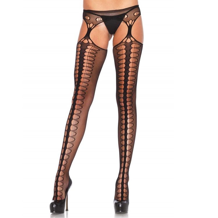 Black thigh-high stockings with garter belt from Leg Avenue Hosiery, featuring a sheer finish and elegant design.