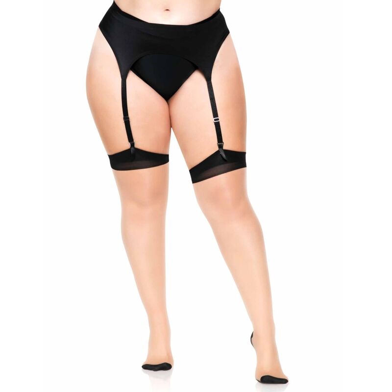 Nude Leg Avenue Plus size stockings with Cuban heel and back seam, showcasing elegant leg design and texture.