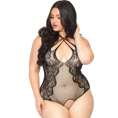 Teddy de LEG AVENUE con abertura ajustable en talla 1X-2X, ropa interior seductora para ocasiones especiales, en color negro.