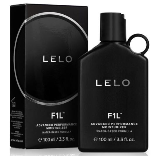 Lubricante hidratante LELO F1L Advanced en botella de 100 ml, con envase transparente y etiqueta negra.