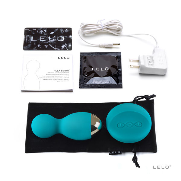 LELO Insignia Hula Blue Kegel balls with a sleek design, showcasing their vibrant color and elegant shape.
