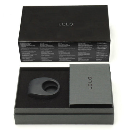 LELO TOR II black vibrating ring with a sleek design, showcasing its smooth surface and ergonomic shape.