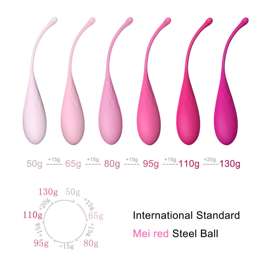 Pelotas de Kegel Leslie, entregador para suelo pélvico, 6 pesos, diseño discreto y compacto para ejercicios de fortalecimiento.