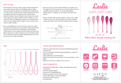 Pelota vaginal Leslie Kegel Fit para suelo pélvico, peso de 6 pesos, diseñada para entrenamiento y fortalecimiento pélvico.