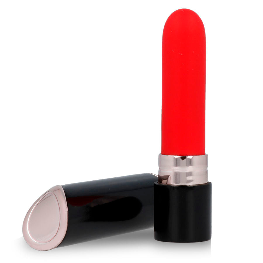 Labios rojos con vibrador LIPS STYLE Shia, pintalabios y juguete erótico, en primer plano.