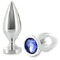 Medium aluminum anal plug with crystal accent from Metal Hard, measuring 8.89 cm in length.
