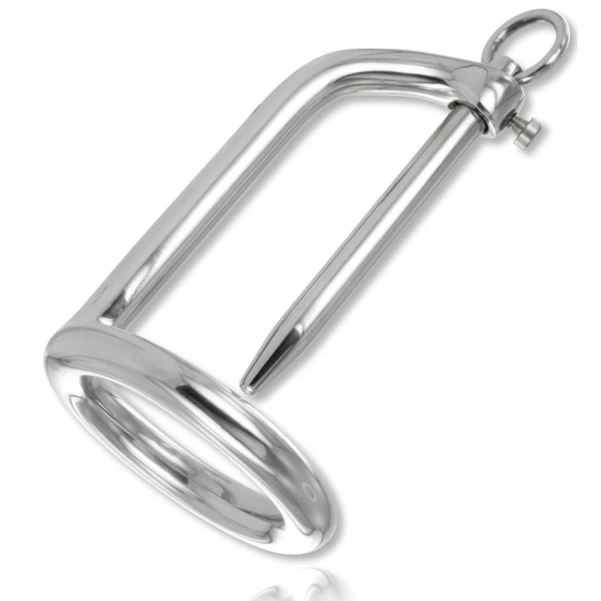 Metal Hard glans ring with plug, showcasing sleek metal design and detail in a close-up image.