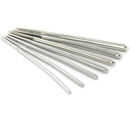 Metal Hard 5mm urethral dilator made of stainless steel, showcasing its sleek design and smooth finish.