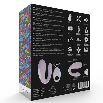 Control remoto MIA para parejas, dispositivo compacto con botones y diseño moderno en color negro.