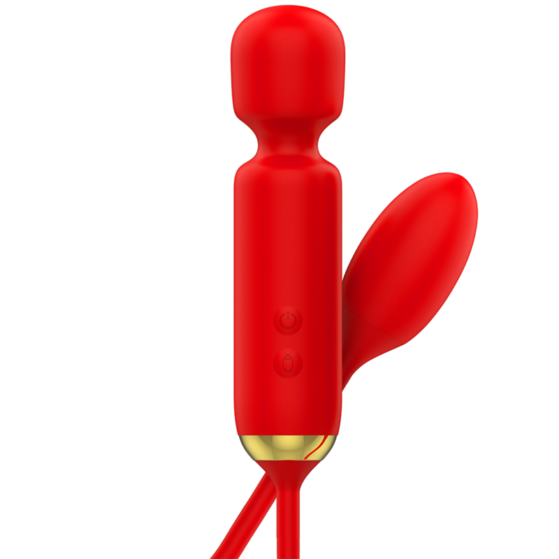 MIA Toscana Double Pleasure Wand with Huevo Vibrador, pink and purple silicone body, designed for intimate pleasure.