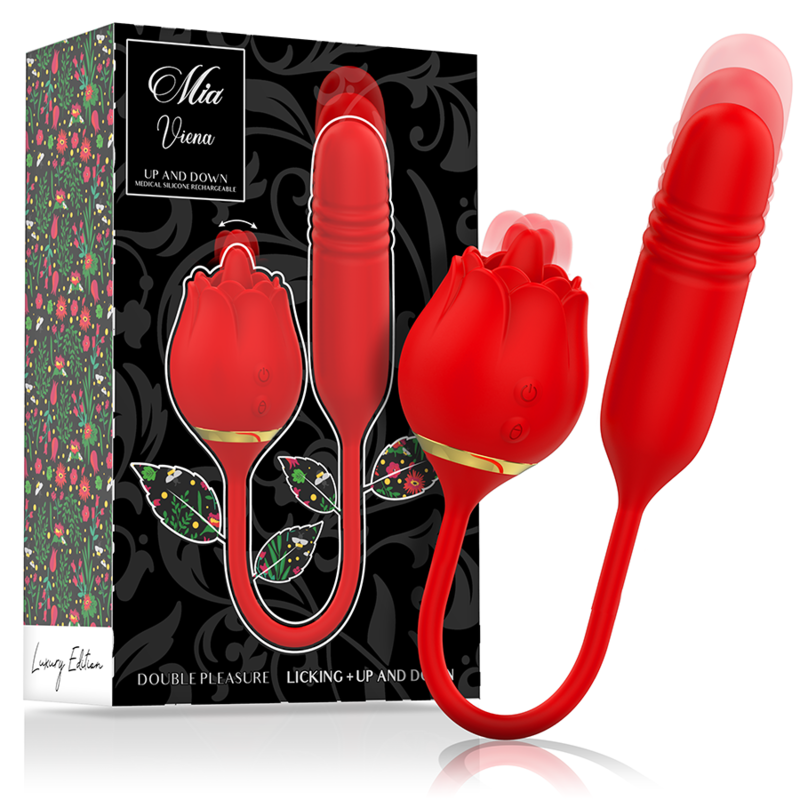 Viena doble placer de MIA, con funciones de lamido y movimiento hacia arriba y abajo, diseñado para experiencias sensuales.